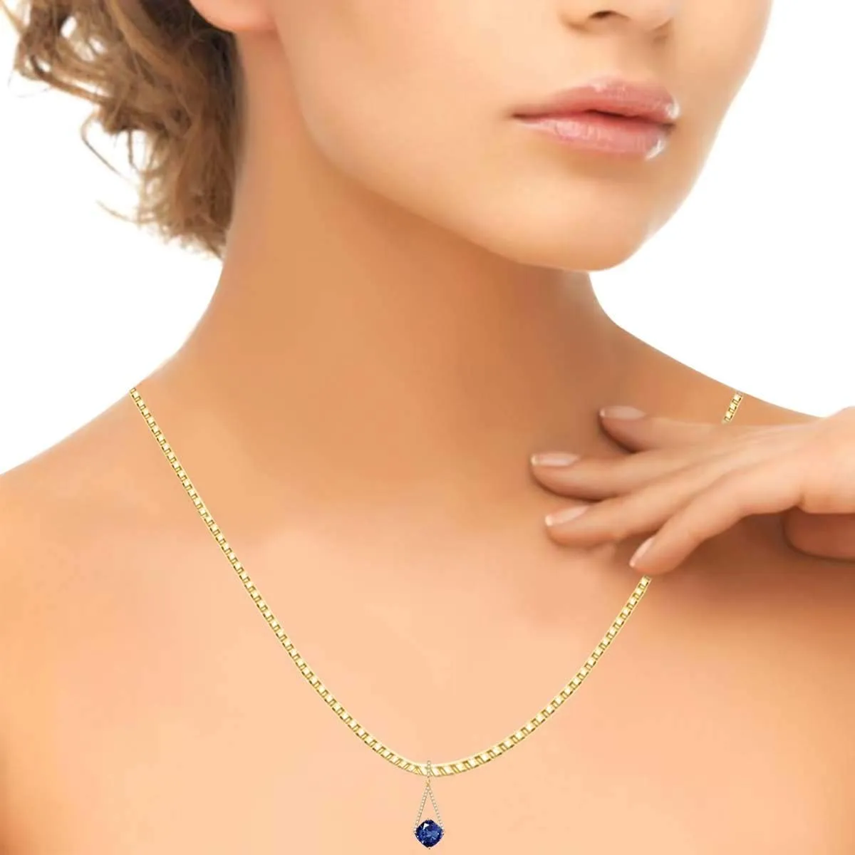 MauliJewels Engagement Necklace for Women 4.15 Carat Cushion Cut Gemstone And Adorable Diamond Pendant 4 prongs 10K Yellow Gold With 18'' Chain