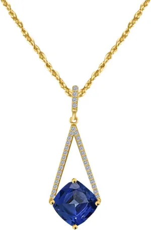 MauliJewels Engagement Necklace for Women 4.15 Carat Cushion Cut Gemstone And Adorable Diamond Pendant 4 prongs 10K Yellow Gold With 18'' Chain