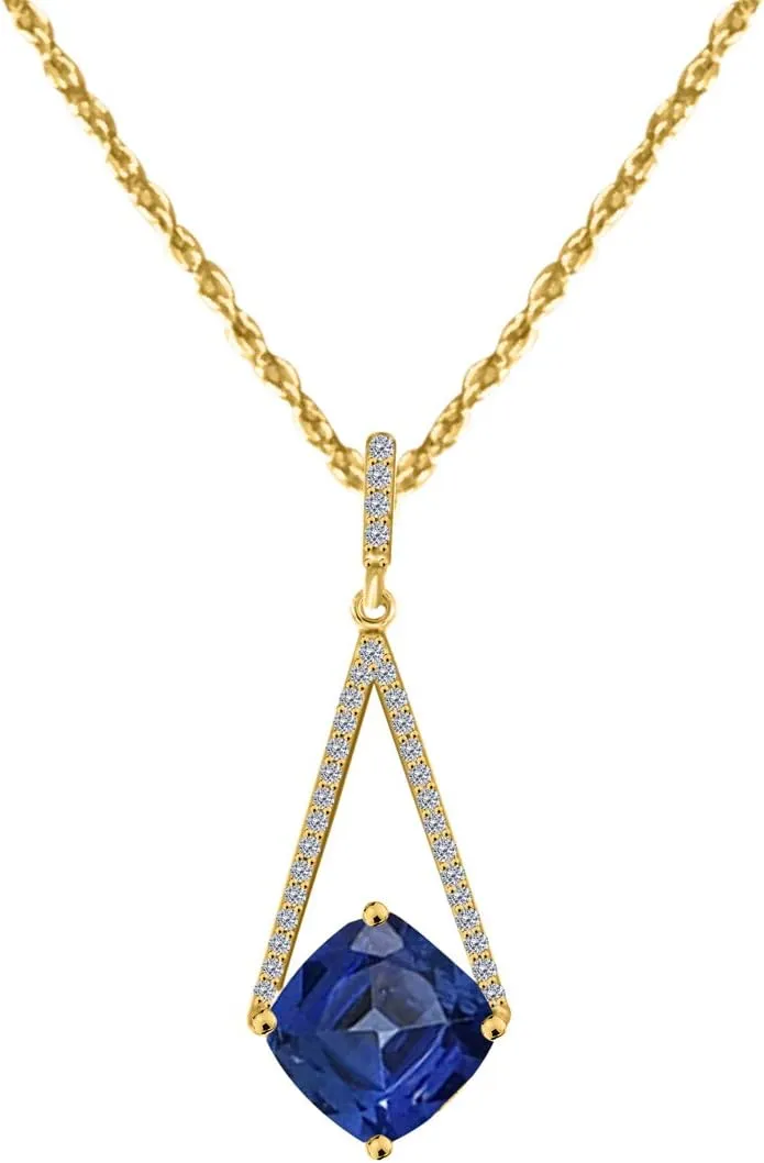 MauliJewels Engagement Necklace for Women 4.15 Carat Cushion Cut Gemstone And Adorable Diamond Pendant 4 prongs 10K Yellow Gold With 18'' Chain