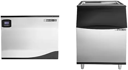 Maxx Ice MIM370NH-B470 Commercial 30 Inch Stainless Steel Modular Clear Ice Maker Machine Cuber with 470 Pound Ice Storage Bin Digital Diagnostic Controller LED Light, 370 Pounds Per Day Half Dice