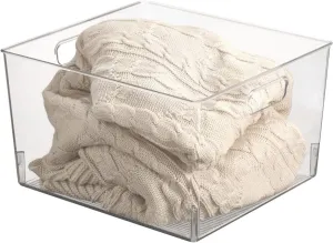 mDesign Large Plastic Storage Organizer Container Bin, Closet Organization for Hallway, Bedroom, Linen, Coat, and Entryway - Holds Clothing, Blankets, and Accessories, Ligne Collection, Clear