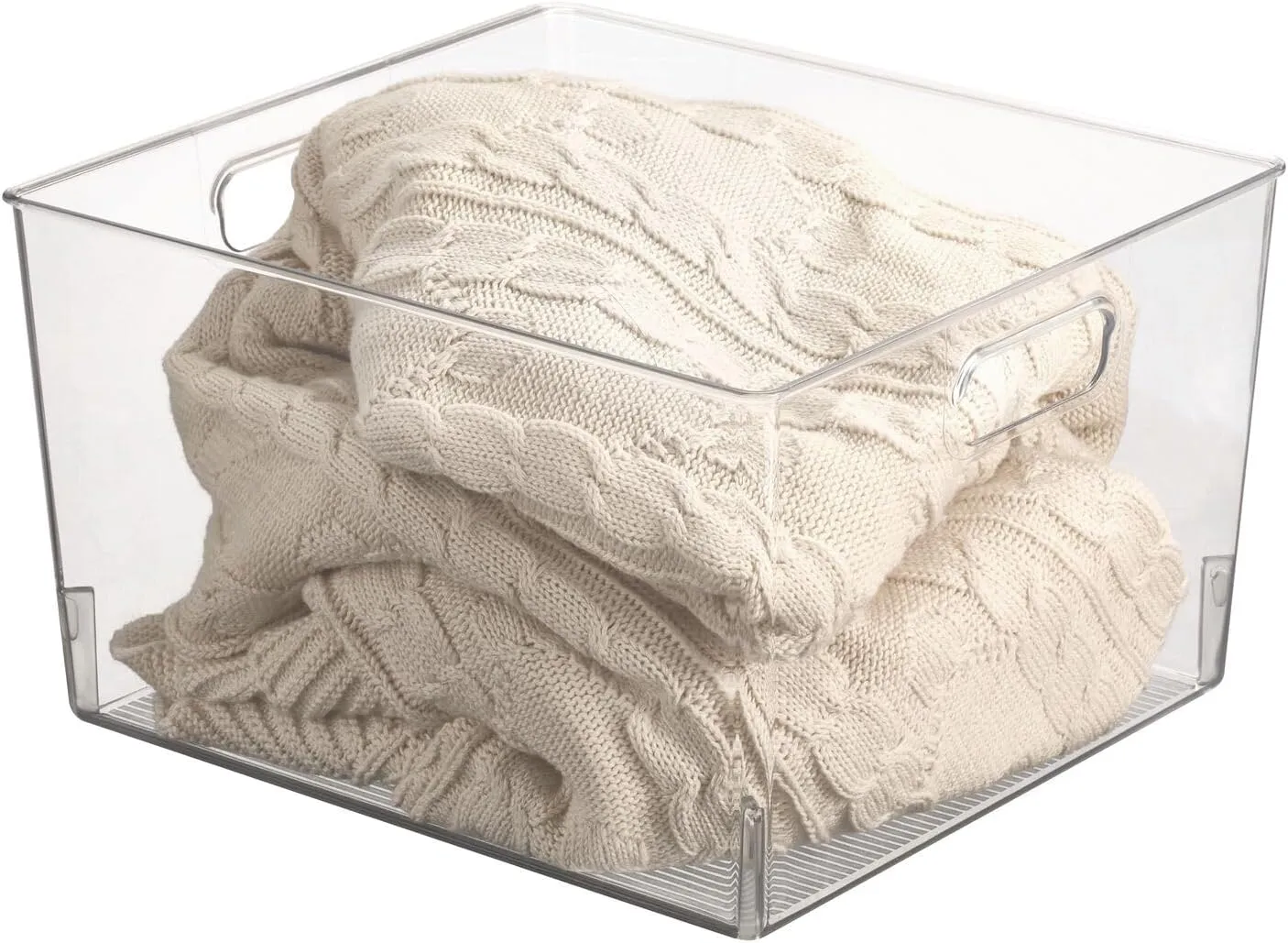 mDesign Large Plastic Storage Organizer Container Bin, Closet Organization for Hallway, Bedroom, Linen, Coat, and Entryway - Holds Clothing, Blankets, and Accessories, Ligne Collection, Clear