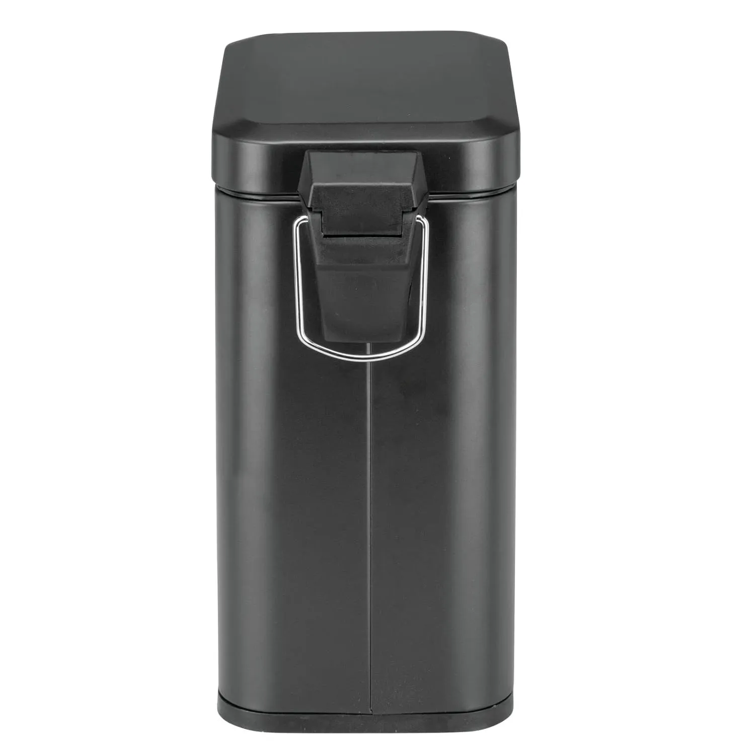 mDesign Small Modern 1.3 Gallon Rectangle Metal Lidded Step Trash Can, Compact Garbage Bin with Removable Liner Bucket and Handle for Bathroom, Kitchen, Craft Room, Office, Garage - Black