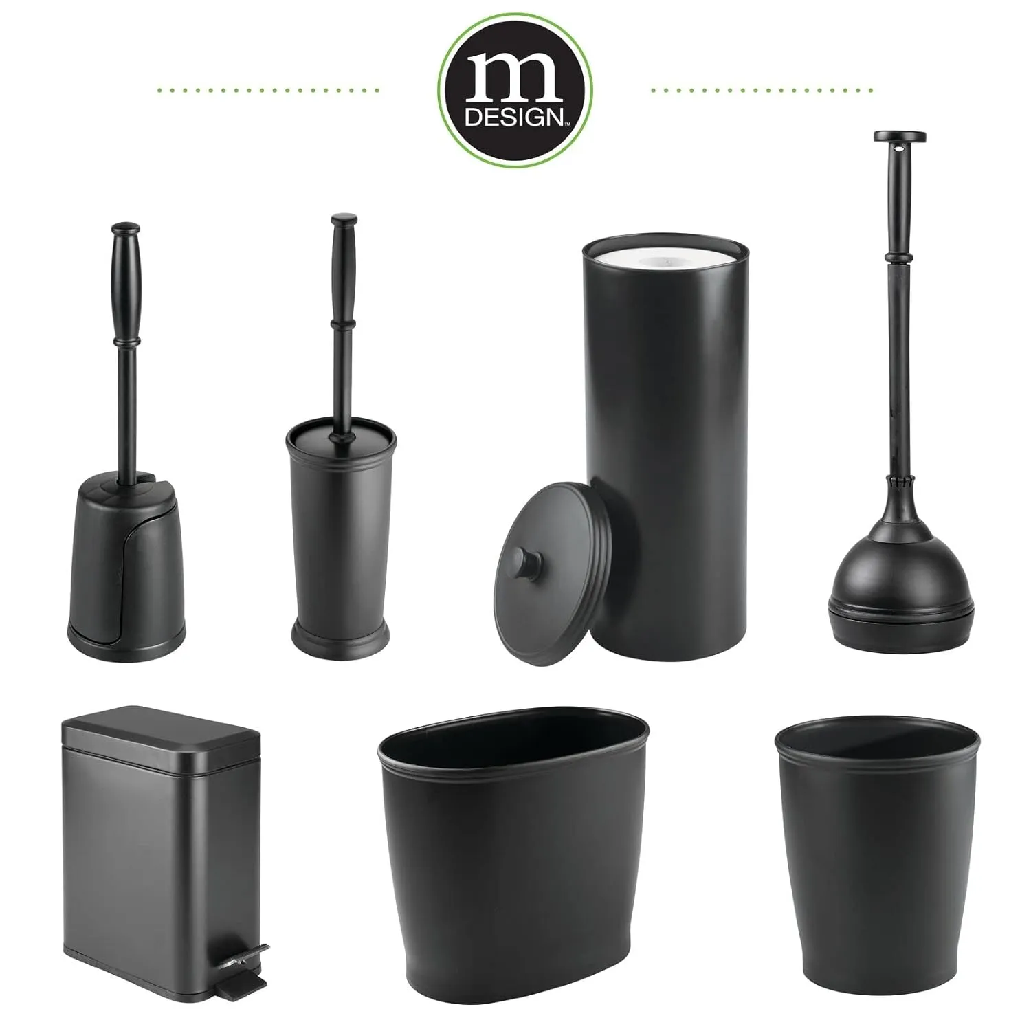 mDesign Small Modern 1.3 Gallon Rectangle Metal Lidded Step Trash Can, Compact Garbage Bin with Removable Liner Bucket and Handle for Bathroom, Kitchen, Craft Room, Office, Garage - Black