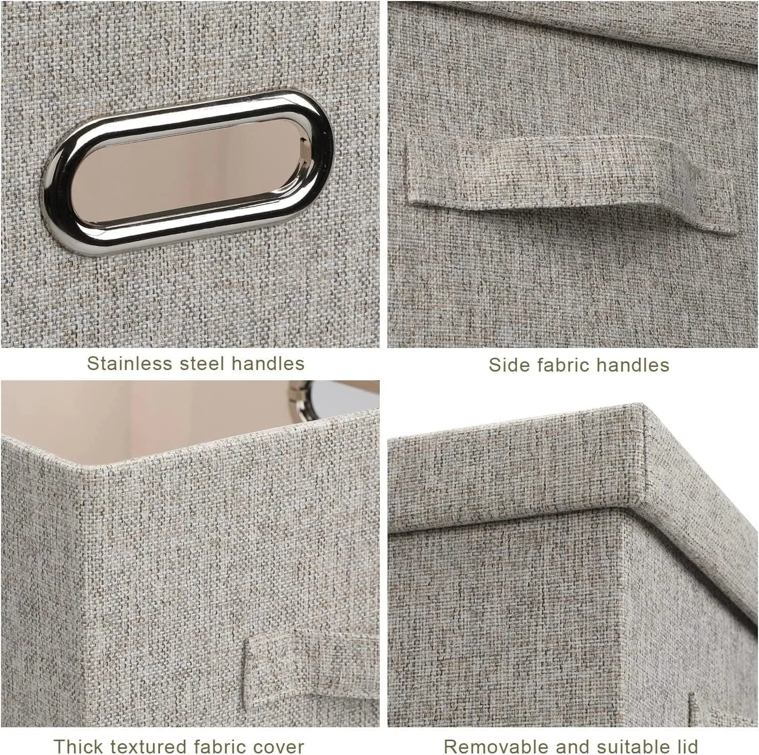 Medium 15" 21 Quart Collapsible Stackable Storage Bins with Lids, 5 Packs Beige Foldable Fabric Closet Boxes Heavy-duty Lidded Linen Cube Baskets Container Organizers and Storage
