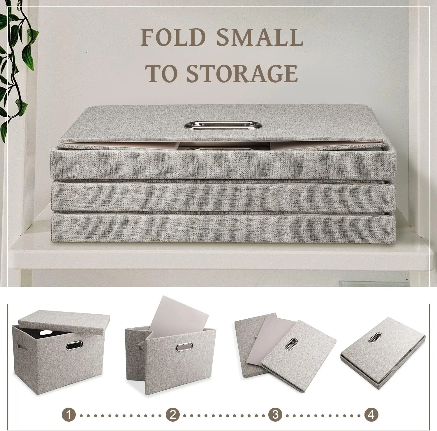 Medium 15" 21 Quart Collapsible Stackable Storage Bins with Lids, 5 Packs Beige Foldable Fabric Closet Boxes Heavy-duty Lidded Linen Cube Baskets Container Organizers and Storage