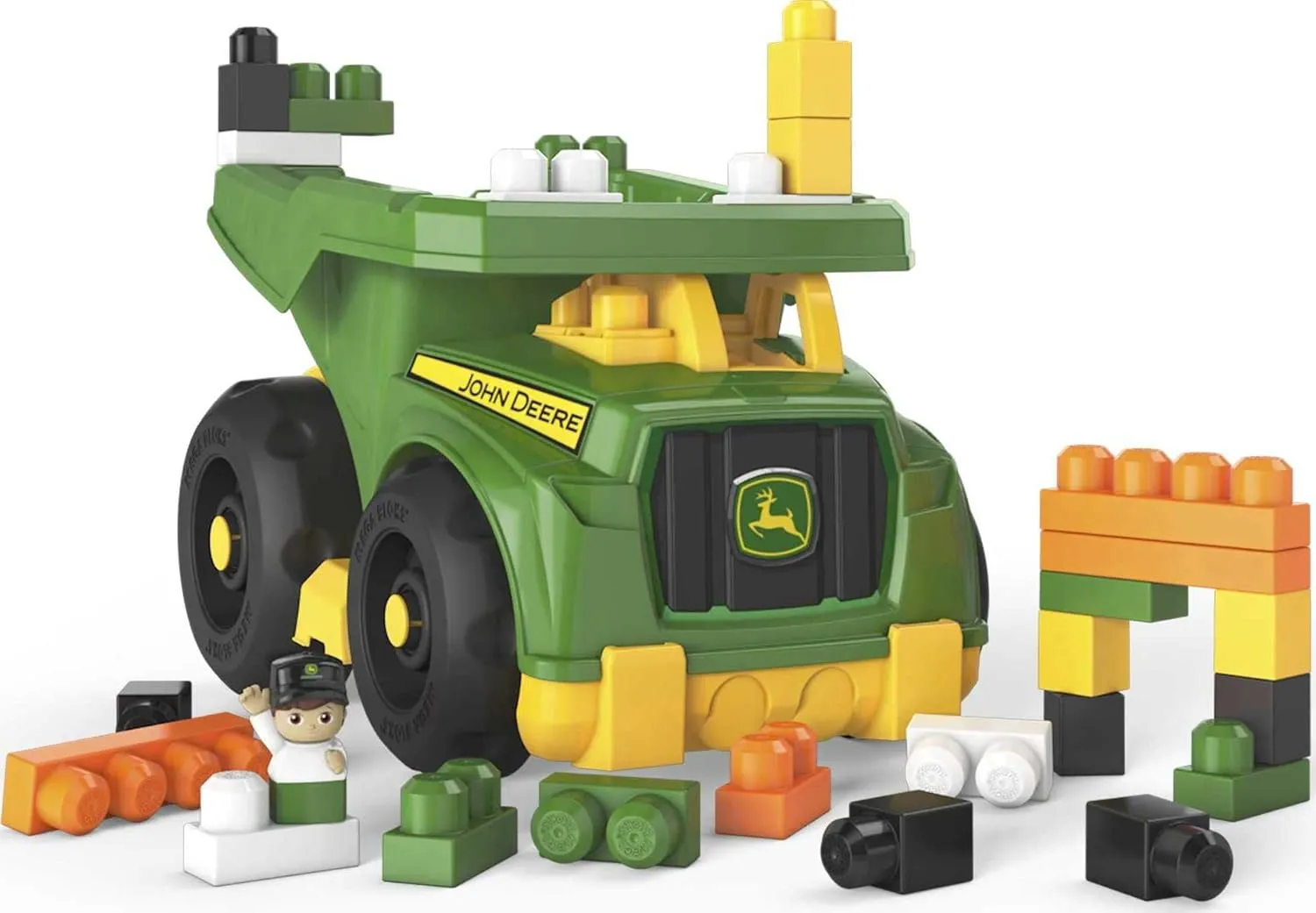 Mega BLOKS John Deere Toddler Building Blocks Toy Set, Dump Truck with 25 Pieces and Storage, 1 Figure, Green, Ages 1  Years