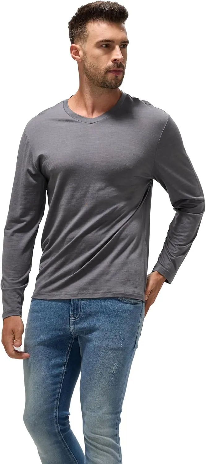 Men's 100% Superfine Merino Wool Base Layer - All-Season Smart Odor-Free for Spring Outdoors