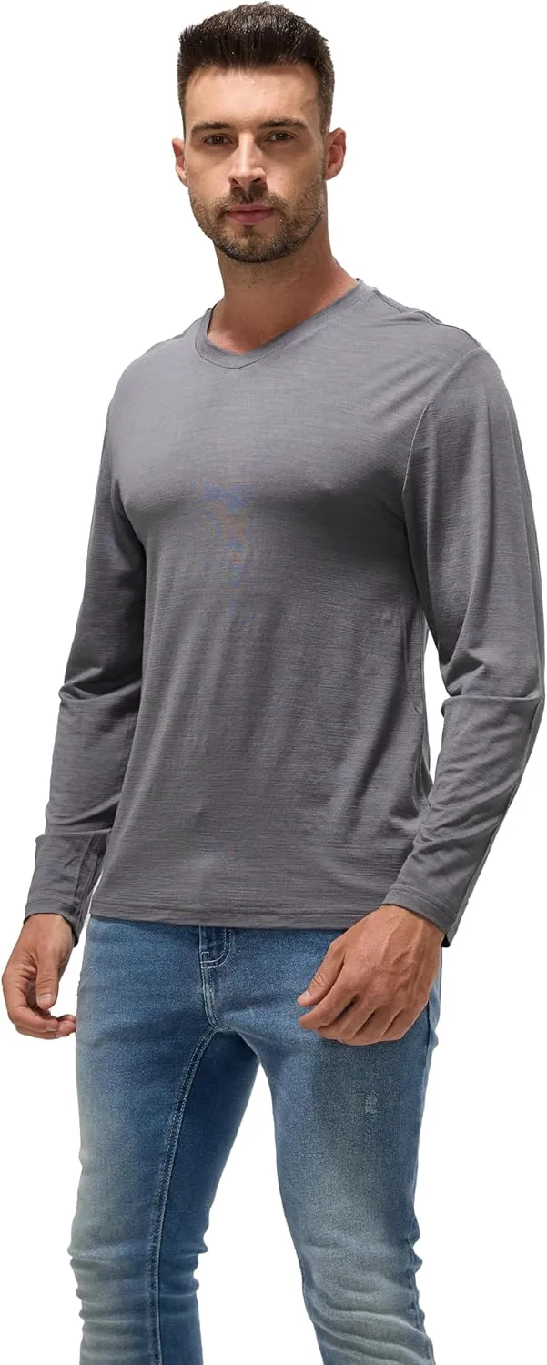Men's 100% Superfine Merino Wool Base Layer - All-Season Smart Odor-Free for Spring Outdoors