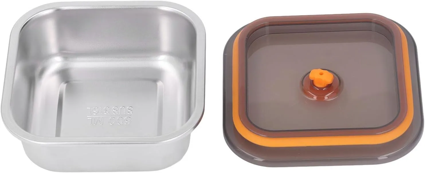 Metal Food Container, Stainless Steel Food Storage Container Leak Proof Sinking Lid for Restaurant (500ml)