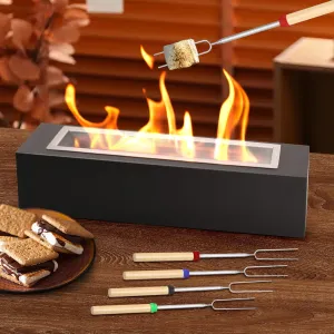 Metal Rectangle Tabletop Fire Pit Smores Maker with 4 Extendable Roasting Sticks Large Indoor & Outdoor Fireplace for Patio Gifts for Gatherings Parties Housewarming Birthday