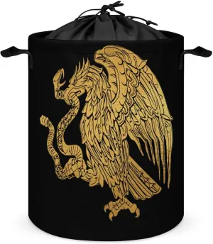 Mexican Eagle Laundry Hamper,45L Round Drawstring Collapsible Laundry Basket with Handle 17in Waterproof Storage Basket for Bedroom Room-1