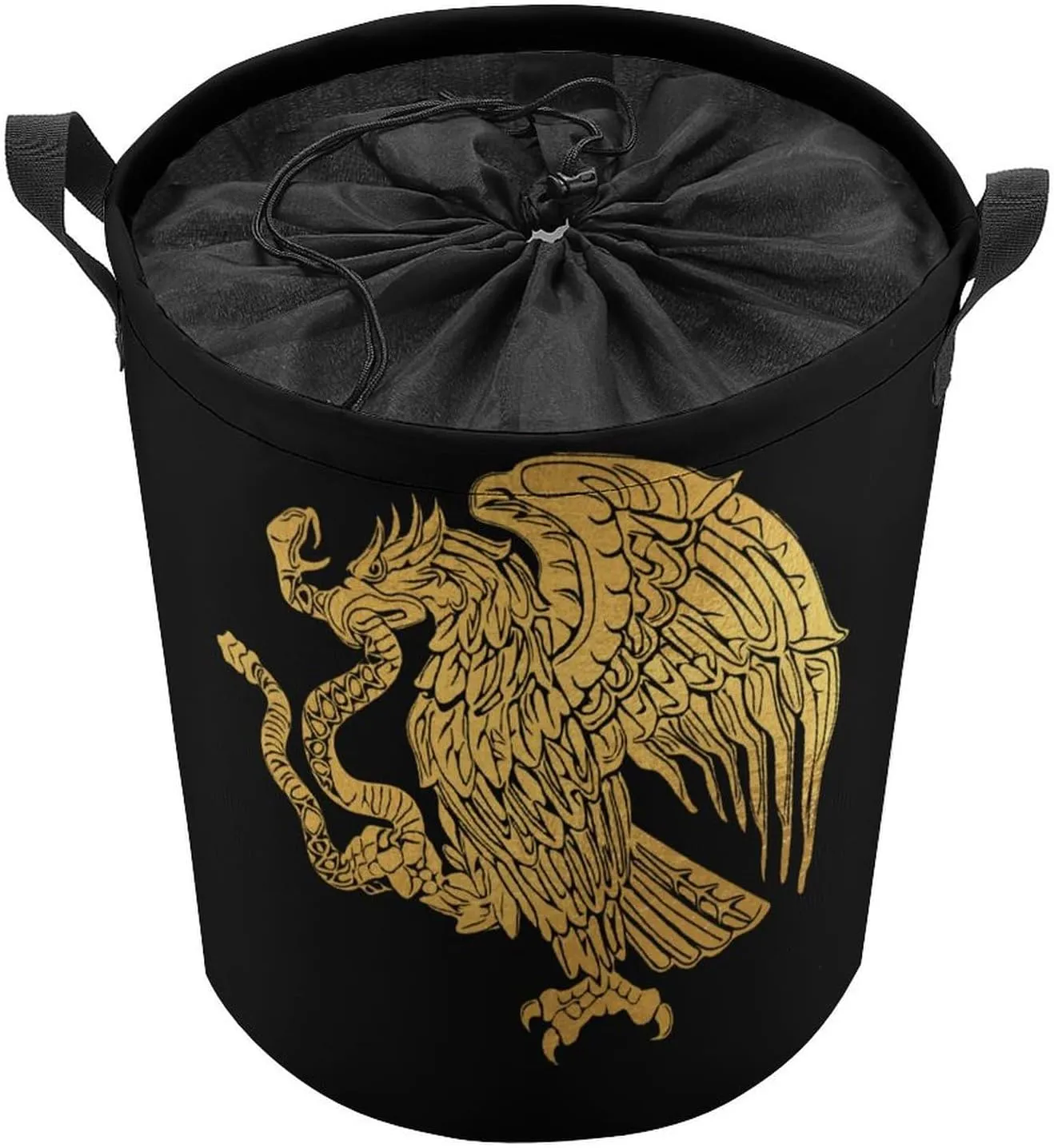Mexican Eagle Laundry Hamper,45L Round Drawstring Collapsible Laundry Basket with Handle 17in Waterproof Storage Basket for Bedroom Room-1
