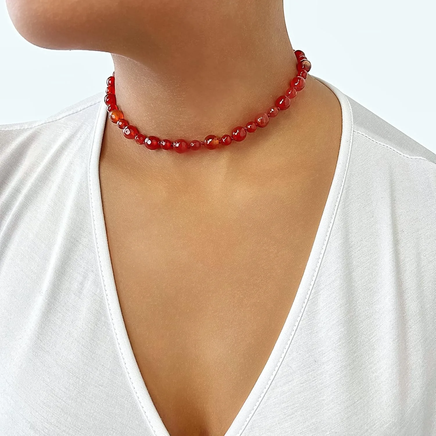 MGR MY GEMS ROCK! Beaded Semi Precious Stone Alternating Stone or Same Stone Collar or Choker Necklace for Wome, 14.50" Long with 3" Extender.