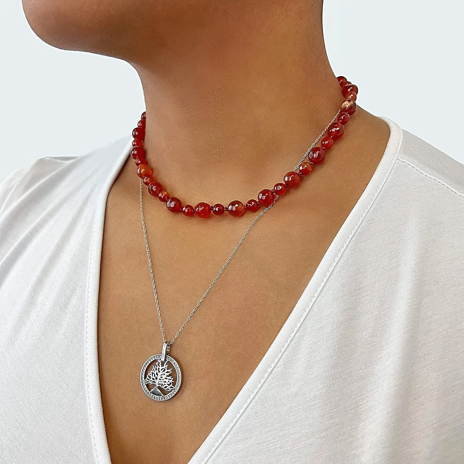 MGR MY GEMS ROCK! Beaded Semi Precious Stone Alternating Stone or Same Stone Collar or Choker Necklace for Wome, 14.50" Long with 3" Extender.