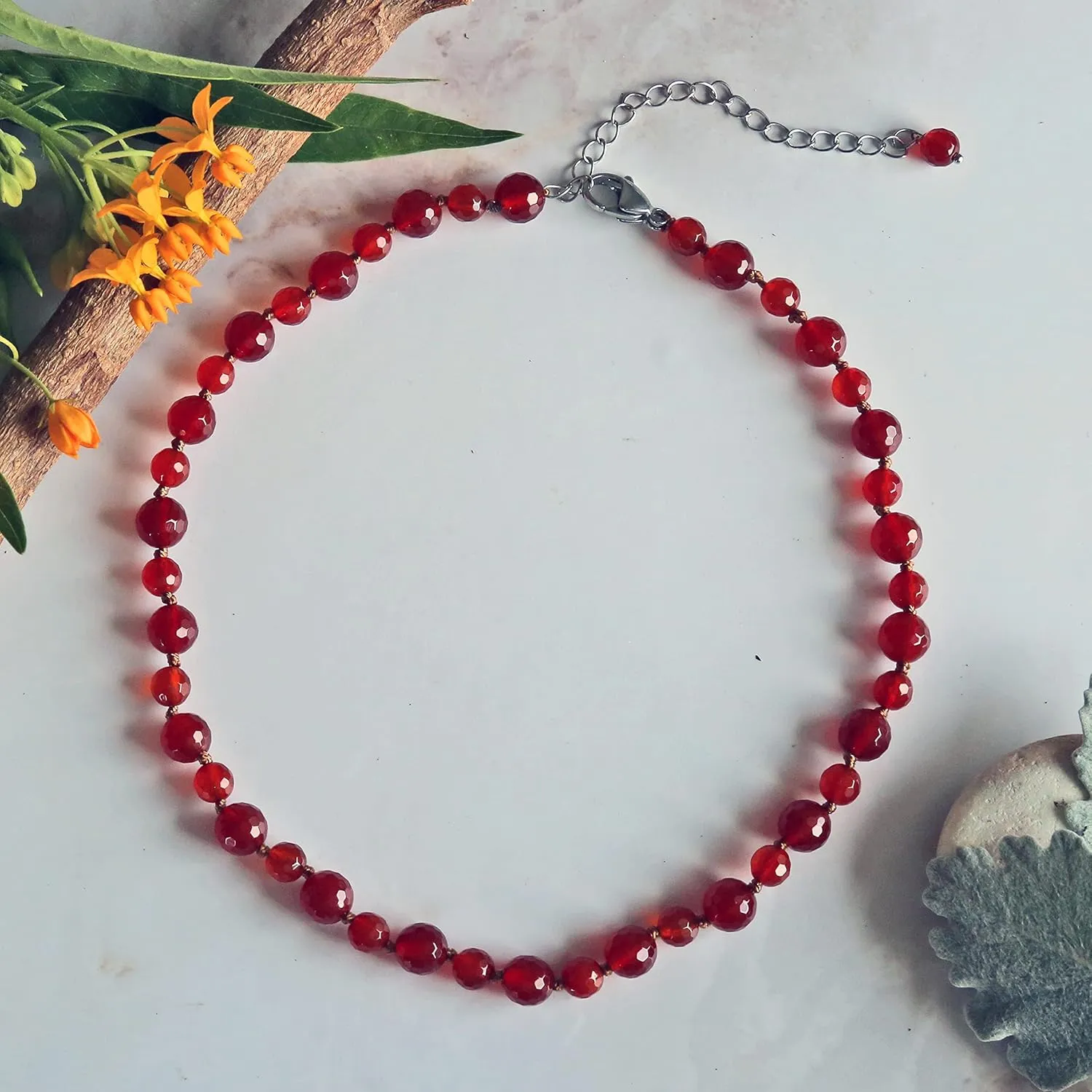 MGR MY GEMS ROCK! Beaded Semi Precious Stone Alternating Stone or Same Stone Collar or Choker Necklace for Wome, 14.50" Long with 3" Extender.