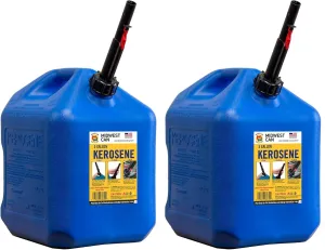 Midwest Can 7610 Durable Auto Shut Off 5 Gallon Kerosene Can with FlameShield Safety System & Quick-Flow Spout - Blue - 2 Pack