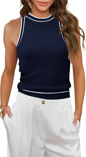 MIHOLL Women Summer Racerback Tank Tops Cute Sleeveless Halter Neck Tank Top Trendy Ribbed Cropped Tank Shirts