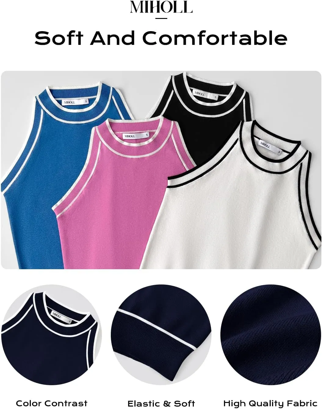 MIHOLL Women Summer Racerback Tank Tops Cute Sleeveless Halter Neck Tank Top Trendy Ribbed Cropped Tank Shirts