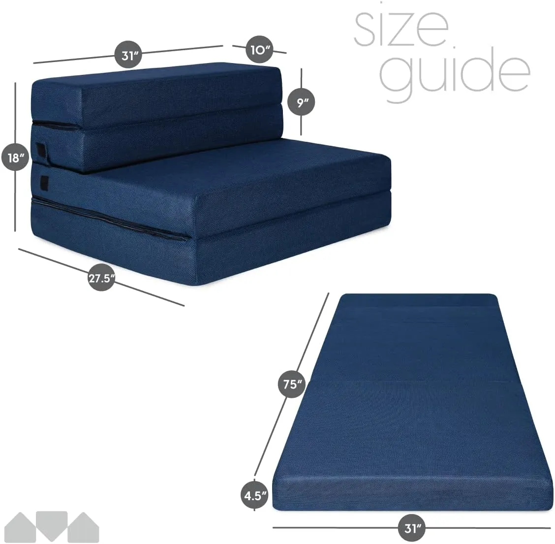 Milliard Tri-Fold Foam Folding Mattress and Sofa Bed for Guests- Cot Size (75"x31"x4.5")