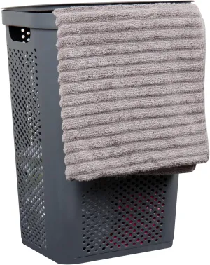 Mind Reader 60L Slim Laundry Hamper, Clothes Basket, Lid, Ventilated, Plastic, 17.25"L x 13.75"W x 23.5"H, Gray