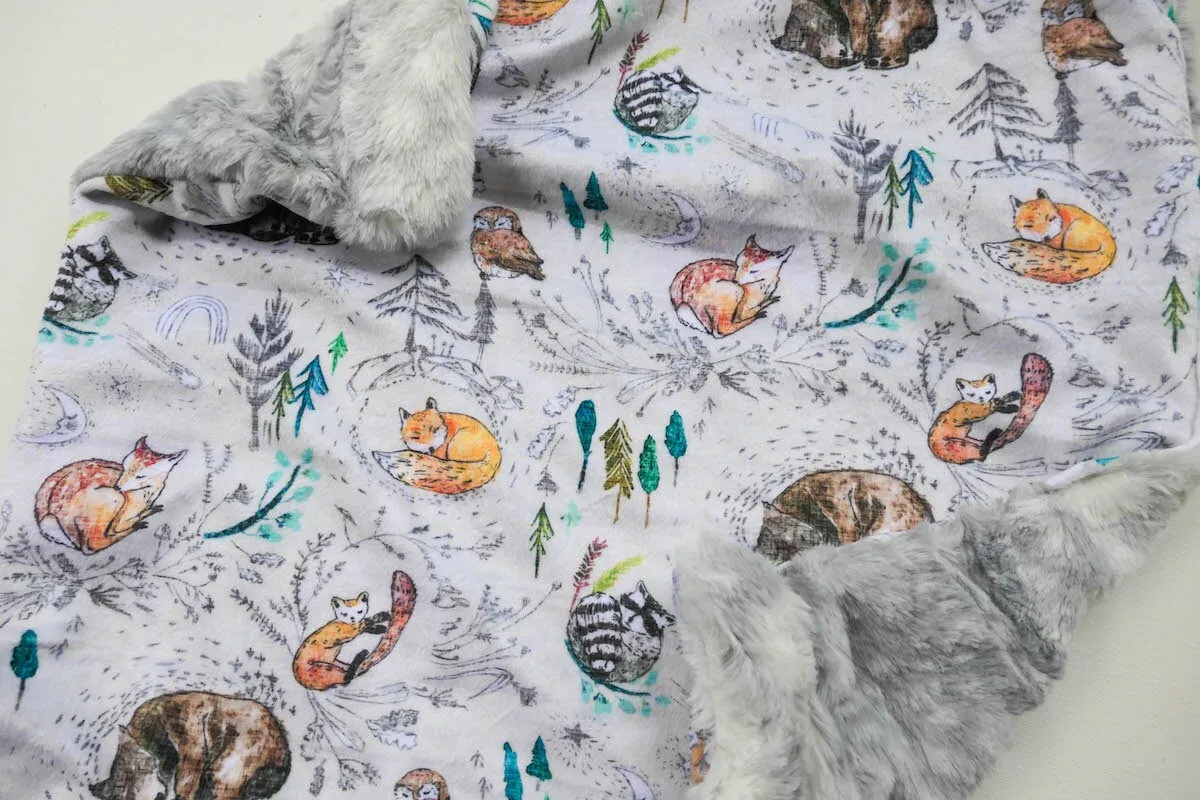 Minky Lovey Comforter - Woodland - Handmade - Luxury Baby Blanket - Baby Gift - Gender Neutral - Unisex - Bears, Fox - Lovie - Unisex