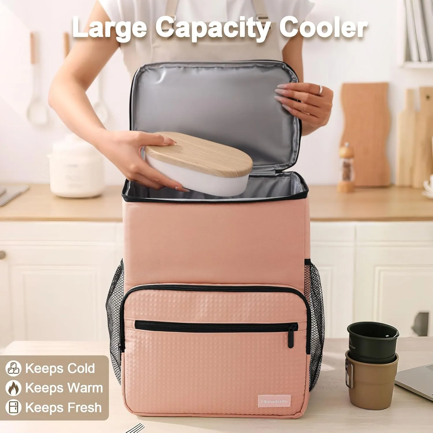 MIRASON Cooler Backpack Insulated Leak Proof Beach Backpack Cooler Bag, Cooling Beer Lunch Backpack Cooler for Men Women Picnic Hiking Camping Travel with 4 Pockets