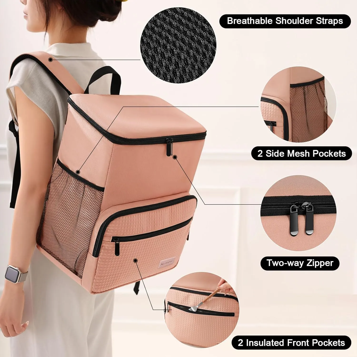 MIRASON Cooler Backpack Insulated Leak Proof Beach Backpack Cooler Bag, Cooling Beer Lunch Backpack Cooler for Men Women Picnic Hiking Camping Travel with 4 Pockets