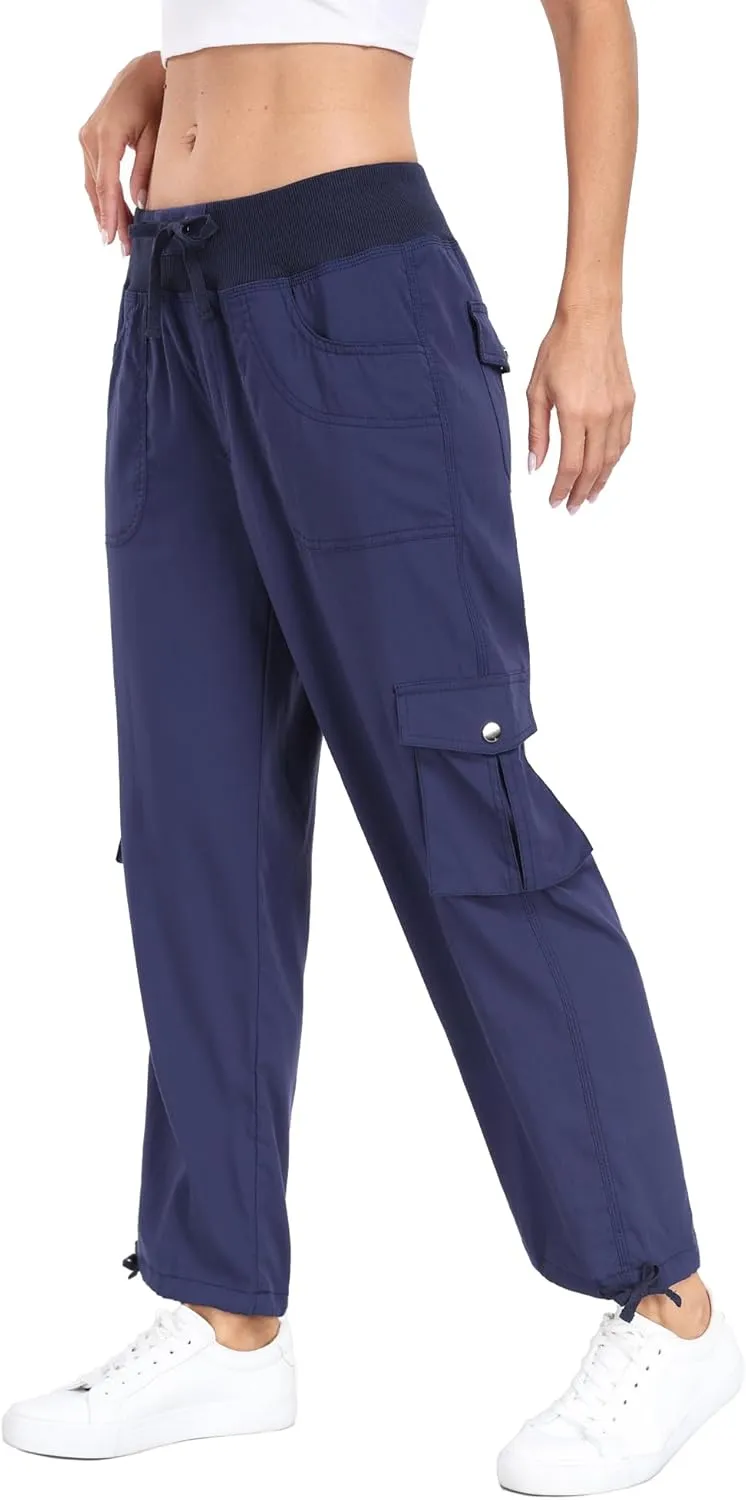 MISS MOLY Women's Cargo Capris Hiking Running Pants Loose Button Decor Lightweight Quick Dry Athletic Outdoor