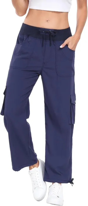 MISS MOLY Women's Cargo Capris Hiking Running Pants Loose Button Decor Lightweight Quick Dry Athletic Outdoor