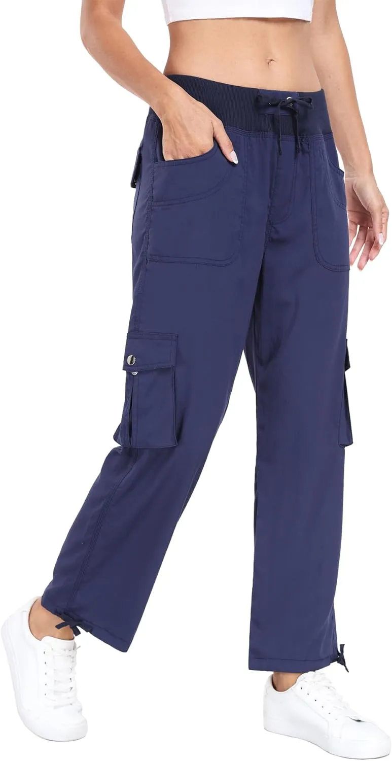 MISS MOLY Women's Cargo Capris Hiking Running Pants Loose Button Decor Lightweight Quick Dry Athletic Outdoor