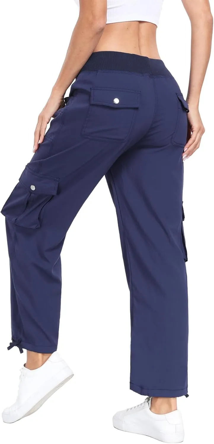 MISS MOLY Women's Cargo Capris Hiking Running Pants Loose Button Decor Lightweight Quick Dry Athletic Outdoor
