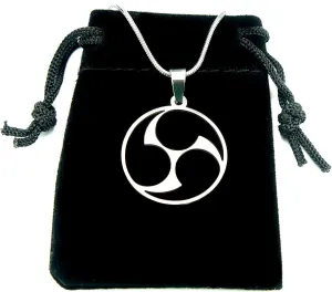 Mitsu Tomoe Necklace, with 24" chain, Pure 304 Stainless Steel, Hidari-mitsudomoe Futatsu Tomoe-mon Buddhist Shinto Symbol Charm Pendant