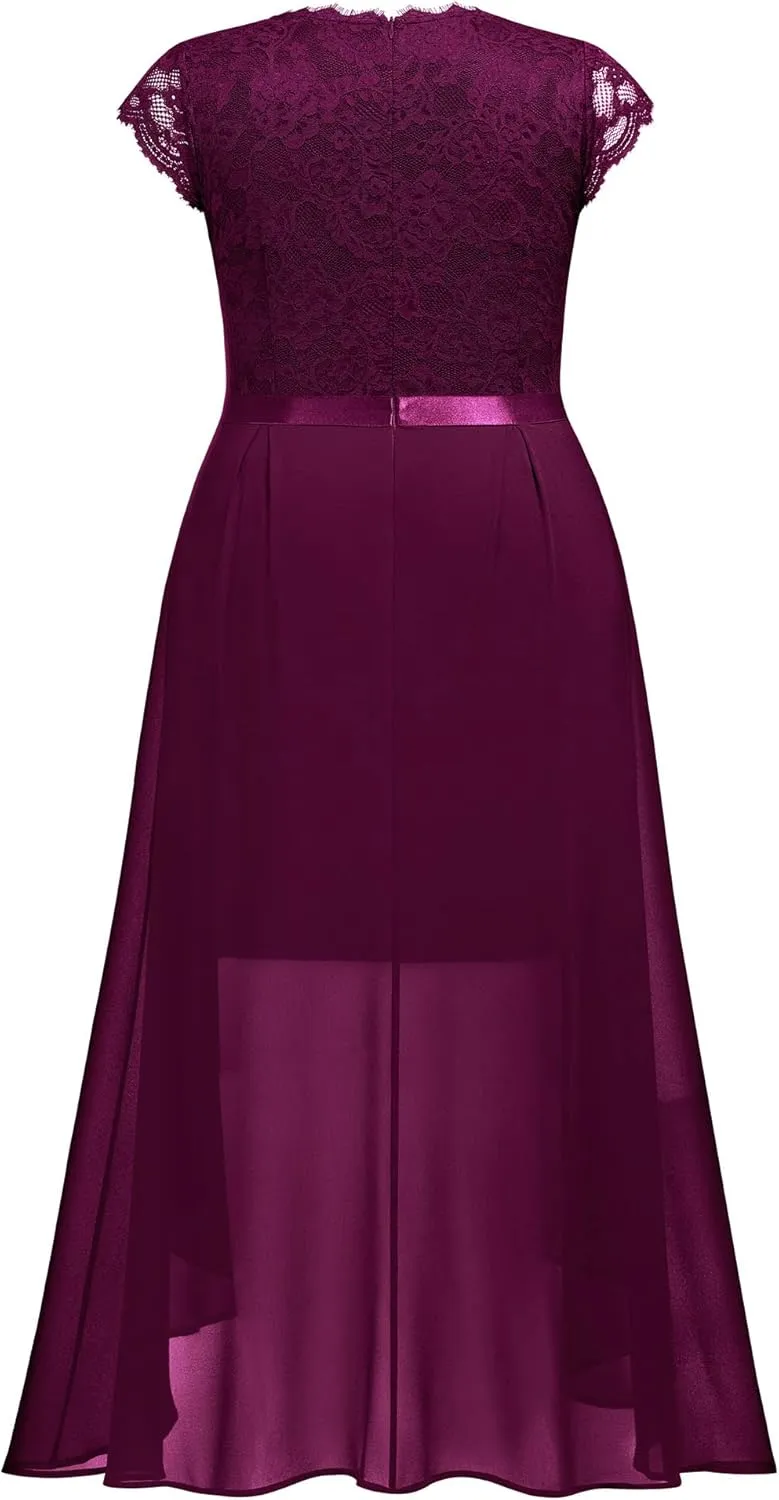 Miusol Women's Plus Size Formal Floral Retro Lace Elegant Bridesmaid Party Maxi Dress