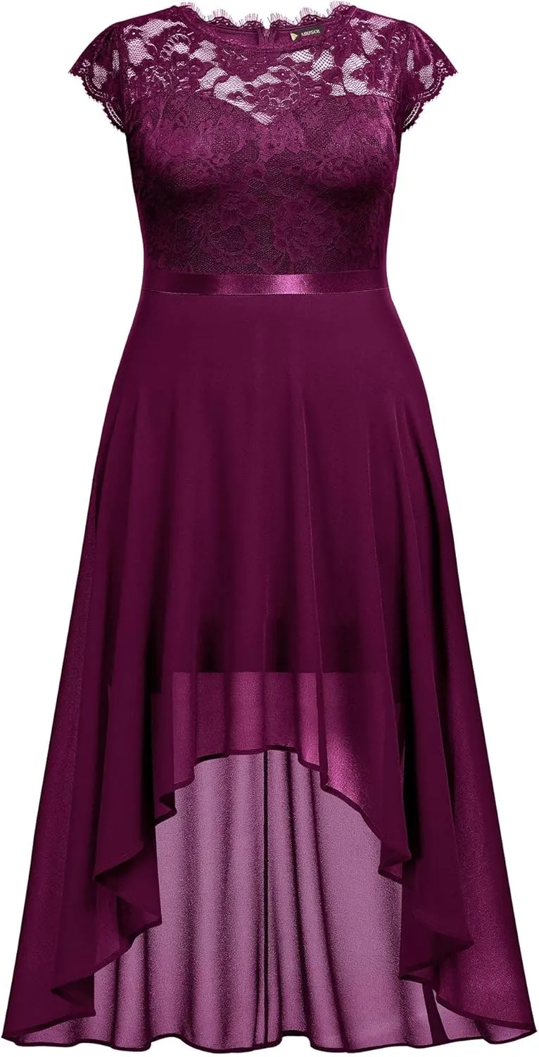 Miusol Women's Plus Size Formal Floral Retro Lace Elegant Bridesmaid Party Maxi Dress