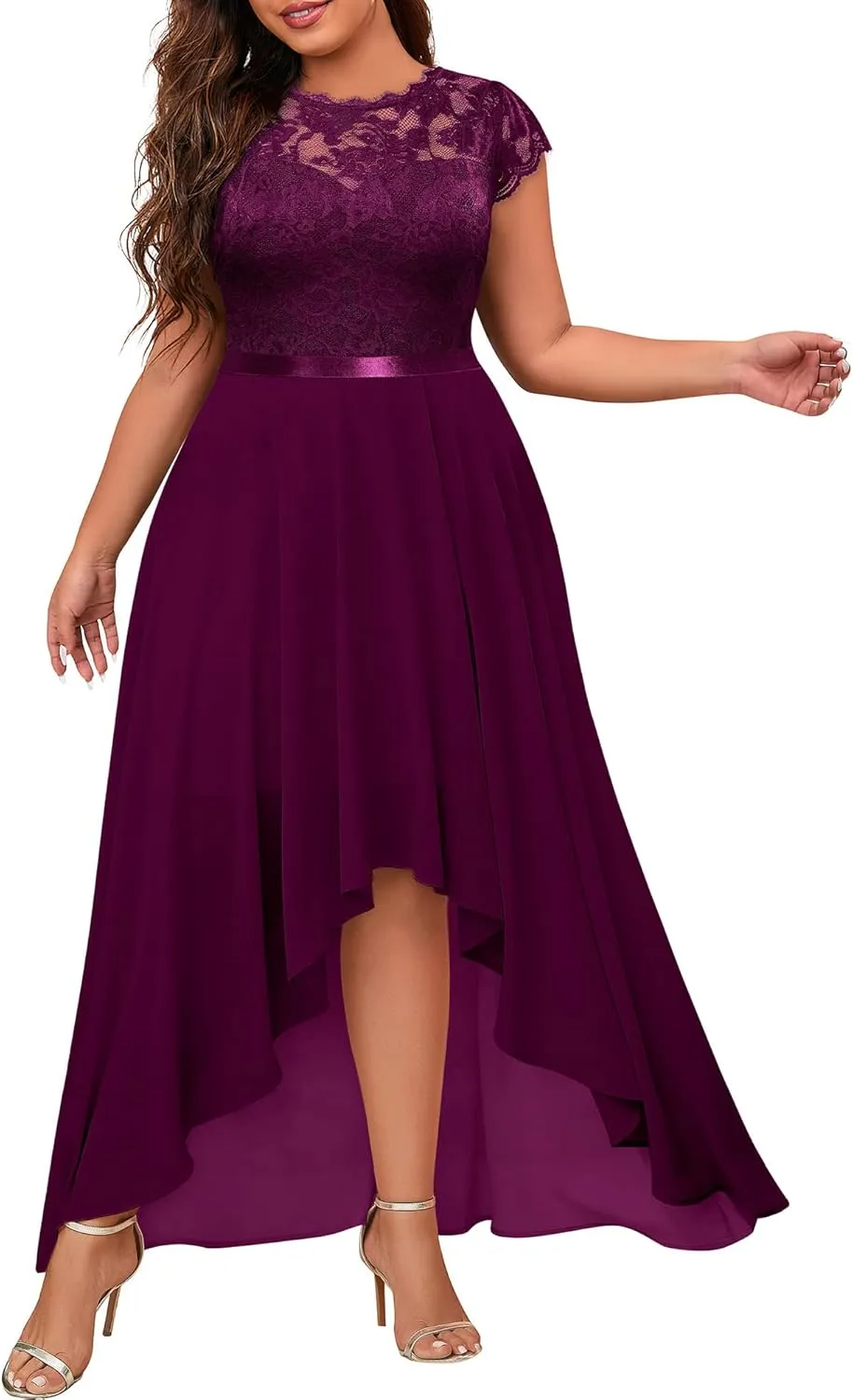 Miusol Women's Plus Size Formal Floral Retro Lace Elegant Bridesmaid Party Maxi Dress