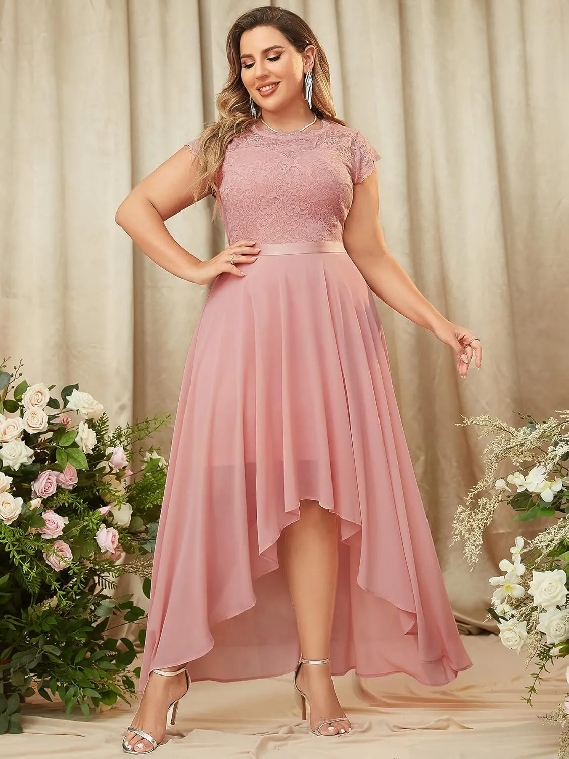 Miusol Women's Plus Size Formal Floral Retro Lace Elegant Bridesmaid Party Maxi Dress