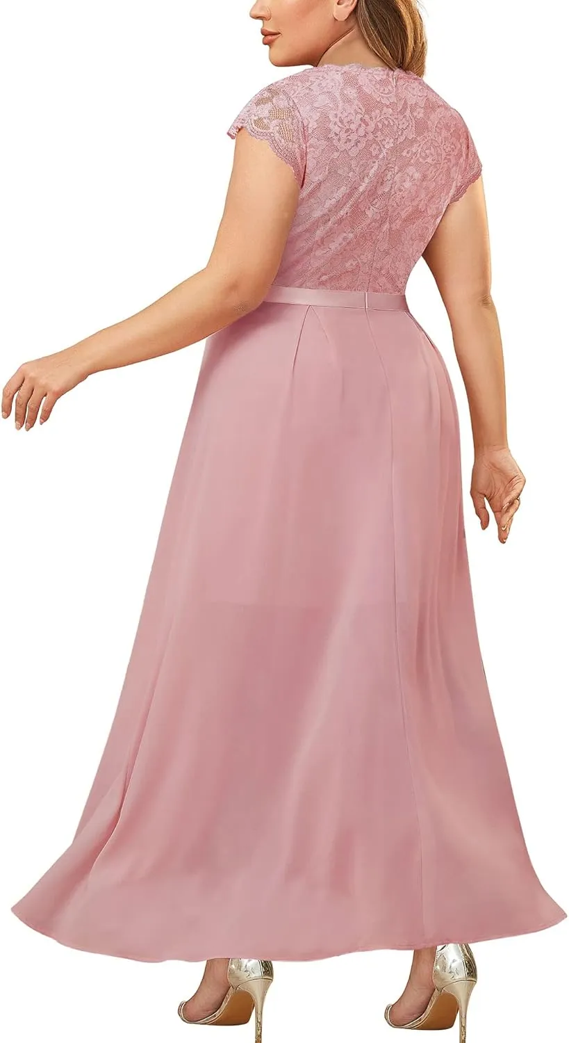 Miusol Women's Plus Size Formal Floral Retro Lace Elegant Bridesmaid Party Maxi Dress