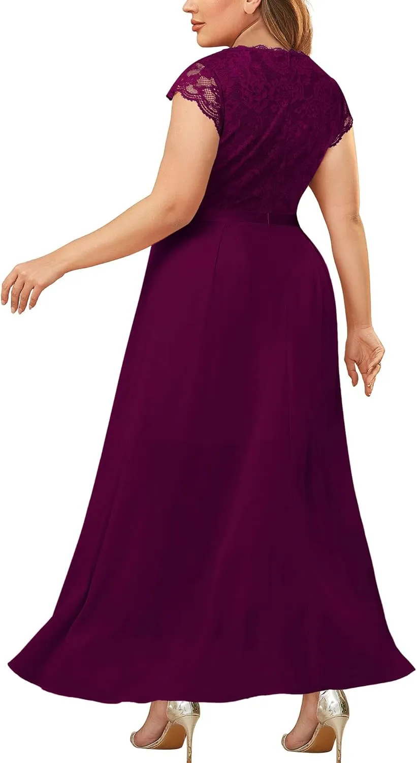 Miusol Women's Plus Size Formal Floral Retro Lace Elegant Bridesmaid Party Maxi Dress