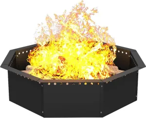 Mocomax Smokeless Fire Pit Ring 40-Inch Outer 36-Inch Inner Diameter, Large Solid Steel Firepit Liner for Outside Wood Burning, DIY Campfire Ring Above or In-Ground for Outdoor, Octagonal