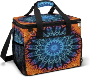 Modern Mandala Aqua Blue Orange Cooler Bag, Collapsible Soft Sided Cooler, Large Leakproof Camping Cooler, Portable Travel Cooler for Camping, Road Trips