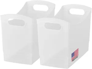 Modern Narrow Organizer Storage Bin, Clear Plastic Household Storage Container for Kitchen Pantry storage, Under Sink Bin, Bathroom/Laundry Room - Made In USA - 2 Pack (Narrow - 13” X 9” X 6”)