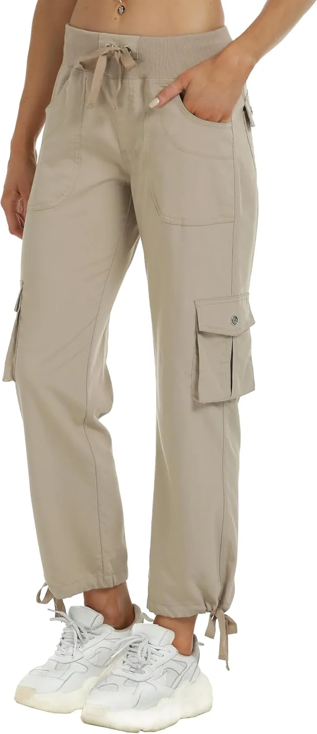 MoFiz Women's Cargo Capris Hiking Pants Lightweight Quick Dry Outdoor Athletic Travel Casual Loose Comfy Cute Pockets