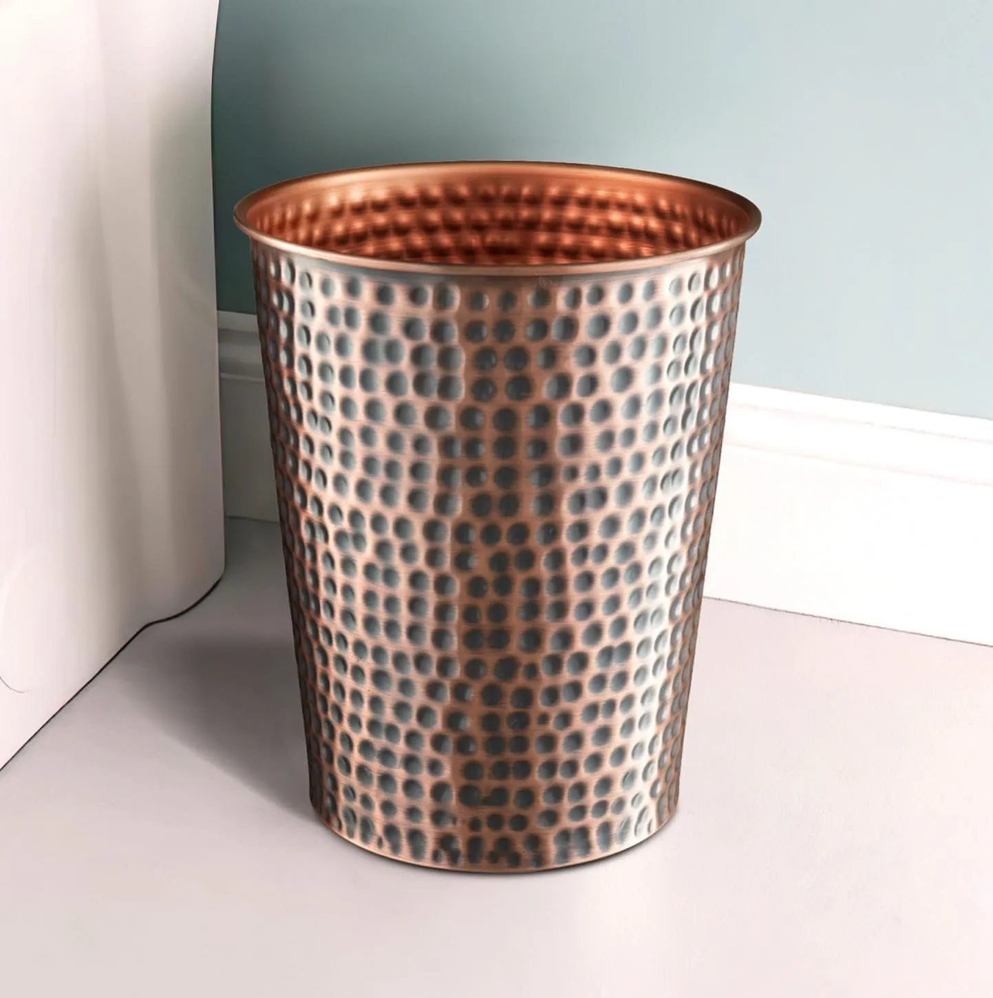 Monarch Abode Copper Hand Hammered Metal Wastebasket for Home Office Bedroom, Decorative Waste Basket, Modern Bathroom Garbage Can, Durable & Decorative Trash Bin, Antique Copper Bathroom Trash Can