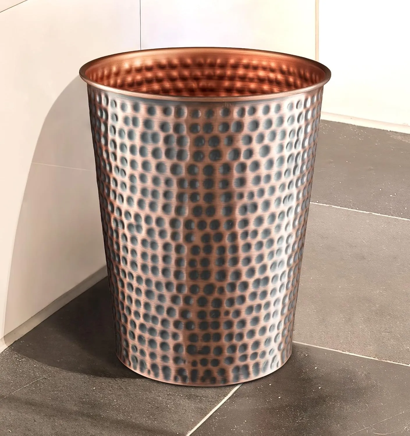Monarch Abode Copper Hand Hammered Metal Wastebasket for Home Office Bedroom, Decorative Waste Basket, Modern Bathroom Garbage Can, Durable & Decorative Trash Bin, Antique Copper Bathroom Trash Can