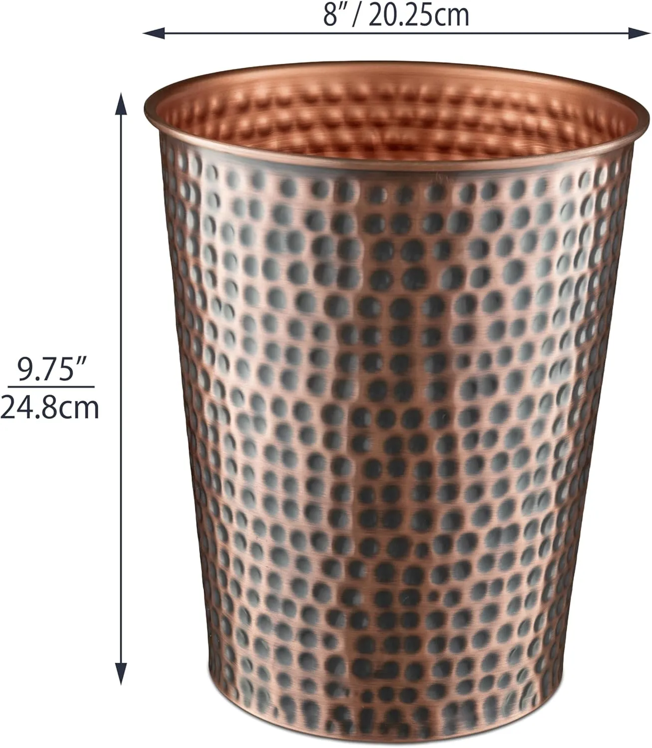 Monarch Abode Copper Hand Hammered Metal Wastebasket for Home Office Bedroom, Decorative Waste Basket, Modern Bathroom Garbage Can, Durable & Decorative Trash Bin, Antique Copper Bathroom Trash Can
