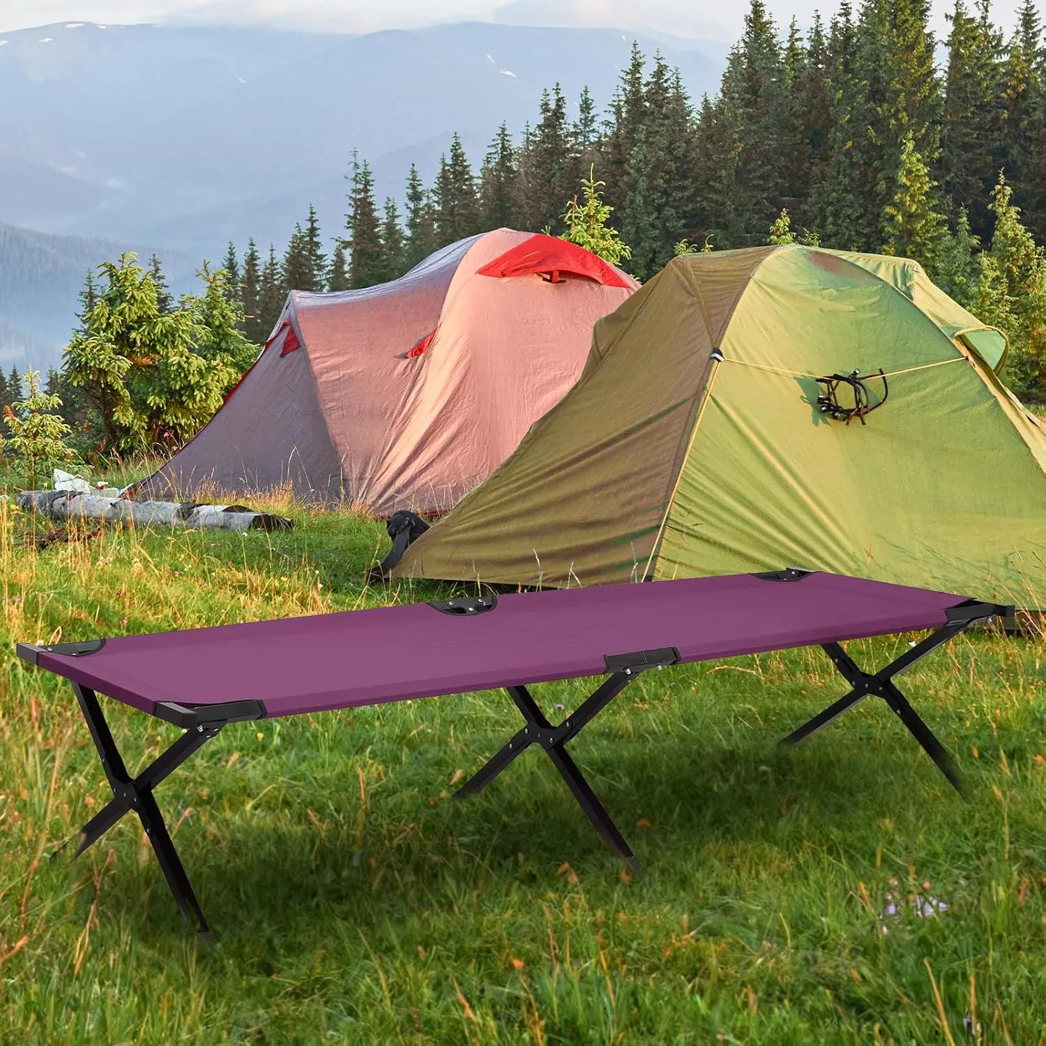 MoNiBloom Folding Camping Cot Portable Fold up Cots with Carry Bag for Sleeping Lounging Office/Home Nap Outdoor Travel, 660lbs (Max Load), Purple