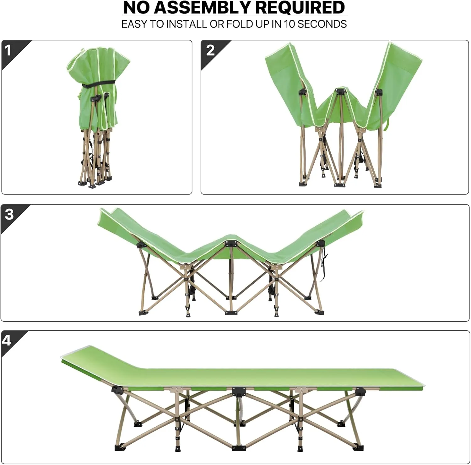 MoNiBloom Folding Sleeping Cot for Adults, Easy to Set Up Portable & Lightweight Camping Cot for Outdoor Camping, Lounging and Elevated Napping, Support 360 lbs, Green