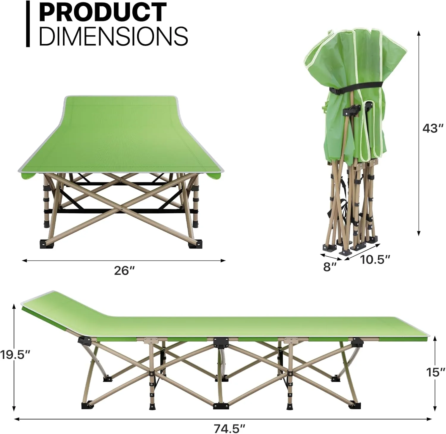 MoNiBloom Folding Sleeping Cot for Adults, Easy to Set Up Portable & Lightweight Camping Cot for Outdoor Camping, Lounging and Elevated Napping, Support 360 lbs, Green