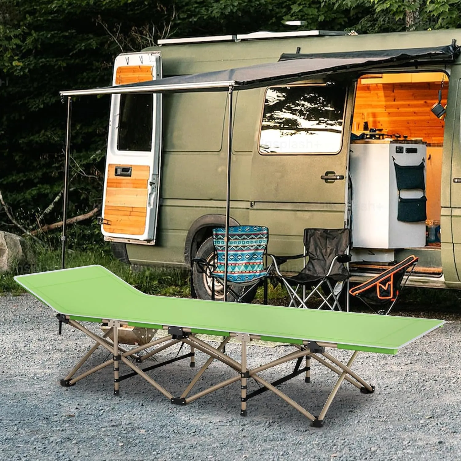 MoNiBloom Folding Sleeping Cot for Adults, Easy to Set Up Portable & Lightweight Camping Cot for Outdoor Camping, Lounging and Elevated Napping, Support 360 lbs, Green
